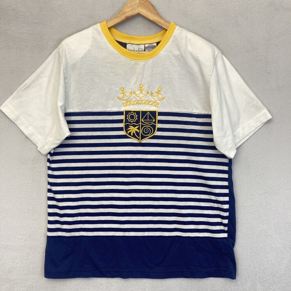 Vintage 90s Nautical Shirt Womens Large Striped‎ Crest Preppy USA Bonnie Blain
